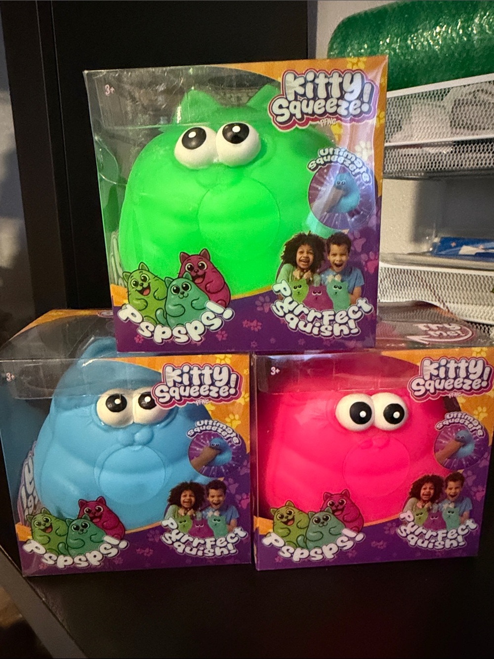 Squeeze Kitty Squeeze Plush Trio - Green, Blue & Pink